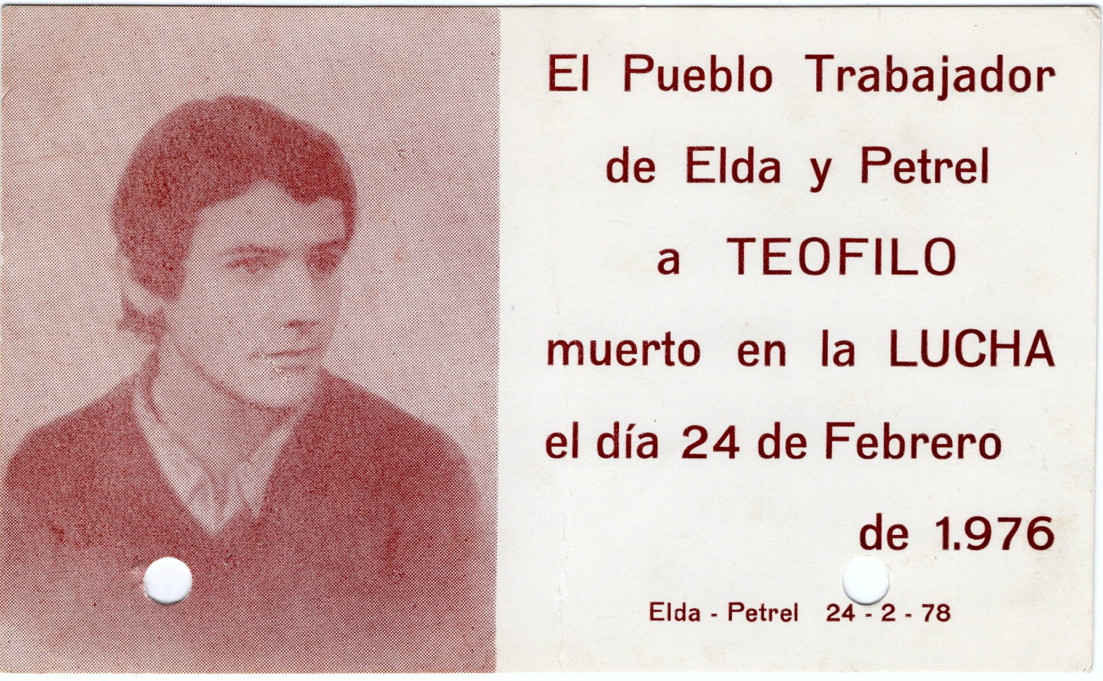 Recordatorio de Te&oacute;filo del Valle.- Cedida