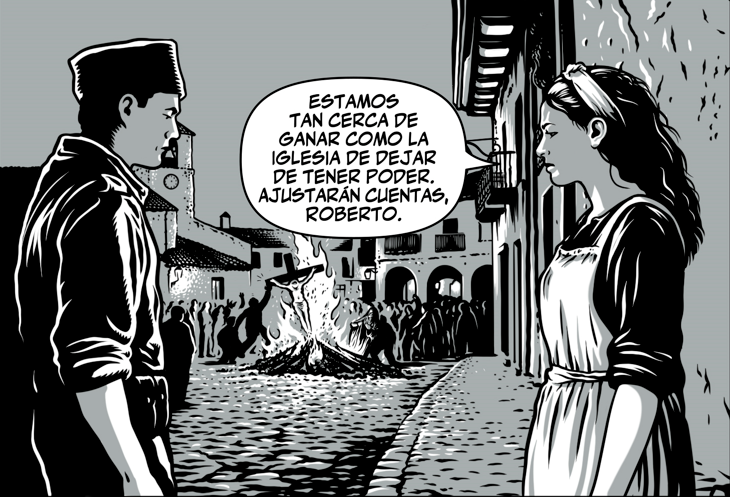 Una vi&ntilde;eta de 'Espa&ntilde;a partida en dos'.-&nbsp;Cr&iacute;tica y Planeta C&oacute;mic