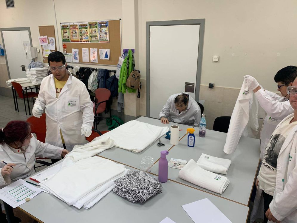 Miembros de la APHISA durante un taller de serigraf&iacute;a.- Cedida